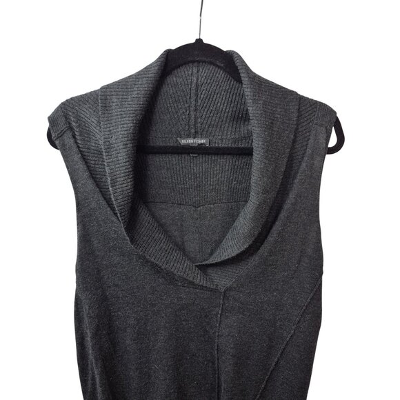 Eileen Fisher Sweater Womens S Gray Wool Sweater Vest Pullover V Neck Cowl Neck - Picture 3 of 6